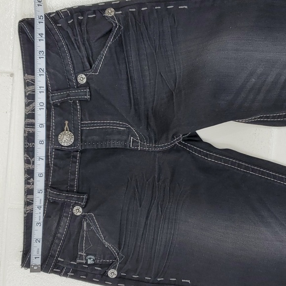 MEK Denim black jeans women's sz 26 x 36L Lyon easy bootcut distressed low rise - Picture 6 of 12